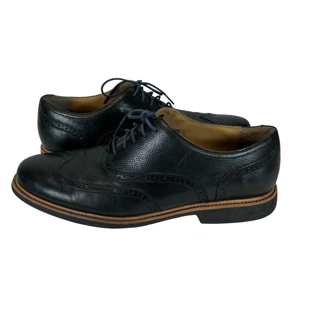 Cole Haan Mens Black Pebbled Leather Wingtip Oxford Dress Shoes Size 13